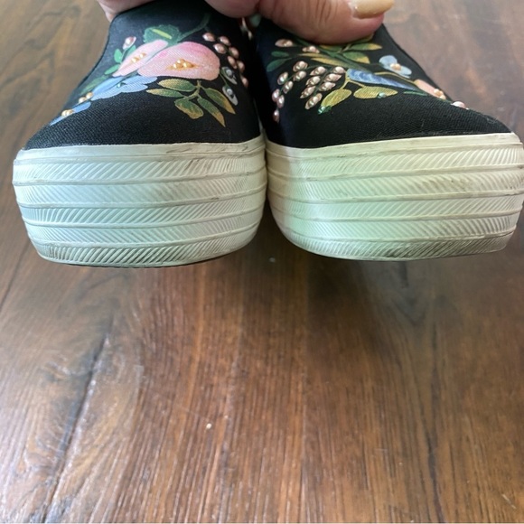 Rifle Paper Co. X Keds Floral Beaded Platform Slip On Black Sneakers SZ 6 - Picture 6 of 15